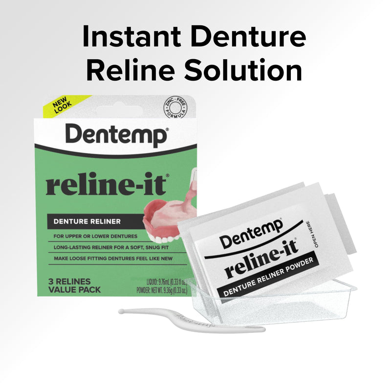 Dentemp Denture Reline Kit Value Pack - Advanced Formula Reline It Denture Reliner - Denture Kit to Refit and Tighten Dentures for Both Upper & Lower Denture - 3 Relines (Packaging May Vary) 1 Pack (3 Relines)