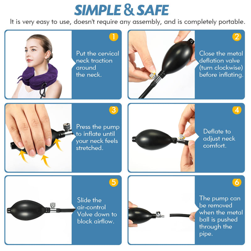 Neck Stretcher, Cervical Traction Device, Neck Traction Device, Neck Pain Relief, Adjustable Inflatable Neck Brace & Neck Stretcher Cervical Traction, Neck Decompression Home Use (Purple) Purple - BeesActive Australia
