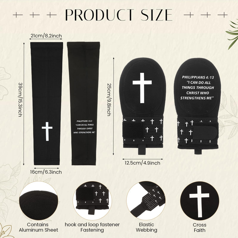 Geyoga Christian Sliding Mitt and Cross Arm Sleeve Sets Baseball Sport Set Religious Glove Sliding Mitt Cooling Arm Sleeves Philippians 4:13 - BeesActive Australia