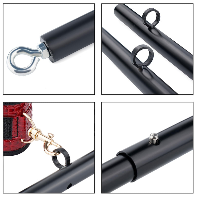 3 in 1 Heavy Duty Stainless Steel Expandable Black Spreader Bar with 4pcs PU Crocodile Red Adjustable Straps,Workout Bar for Home Gym Training Bar,Portable Detachable Pilates Kit