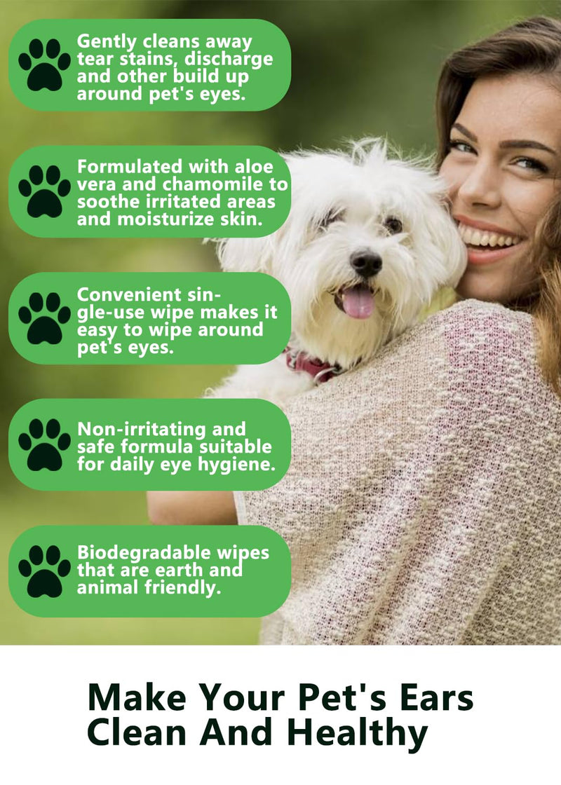 Dog Eye Wipes - Tear Stain Remover for Dogs, Gentle Formula for Cats and Dogs, Quick Care for Bright Fur, Thick, Soft and Skin-Friendly, 120pcs 120ct - PawsPlanet Australia
