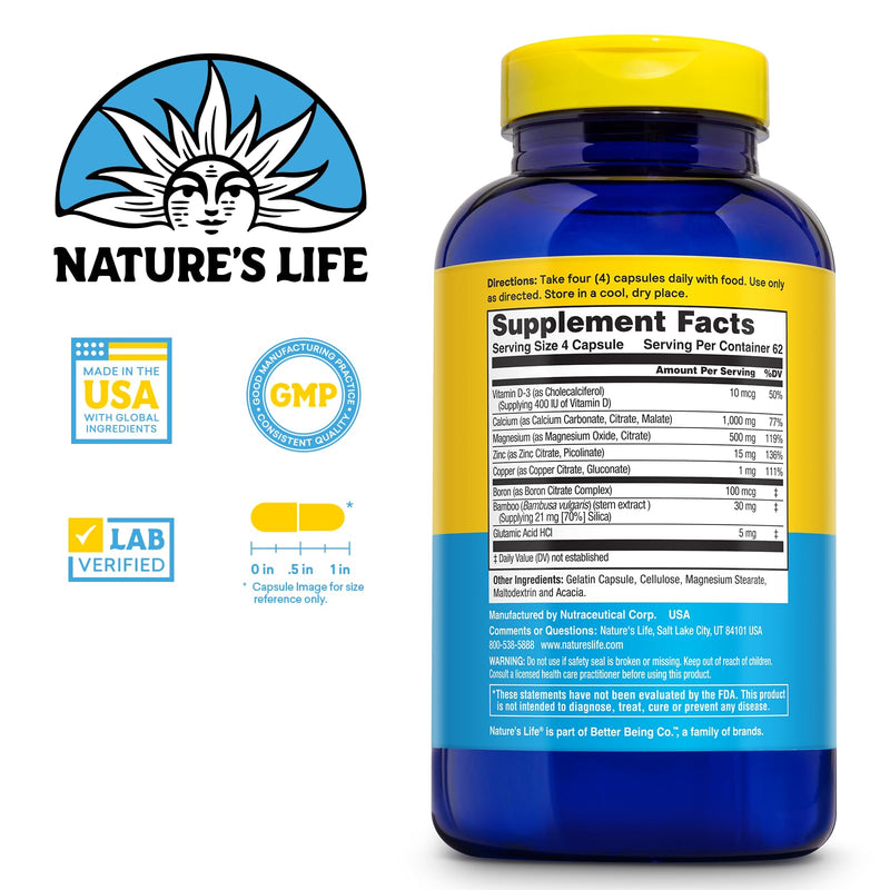 Nature's Life Cal Mag Zinc Complex - Calcium (1000 mg), Magnesium (500 mg), Zinc (15 mg), & D3 Supplement, Trace Mineral Support for Bones & Teeth, Vitamin Formula for Men & Women - 250 Count Capsules | Calcium (1000 mg), Magnesium (500 mg), Zinc (15 m...
