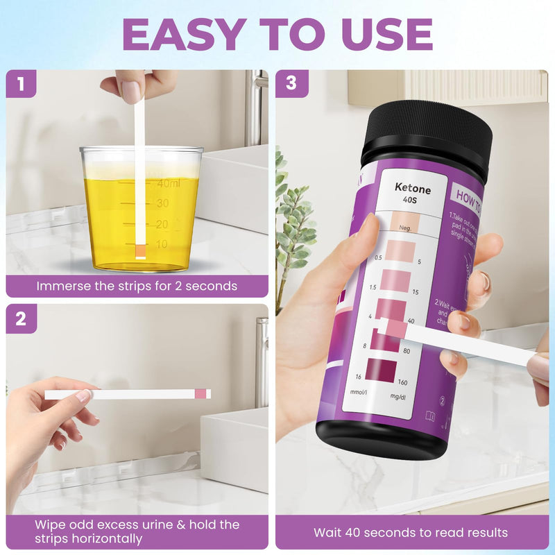 BACNUNN Ketone Test Strips - Upgraded 200 Keto Sticks Urine Test for Ketogenic & Low-Carb Diets with Urine Cup - Ketosis Home Urinalysis - BeesActive Australia
