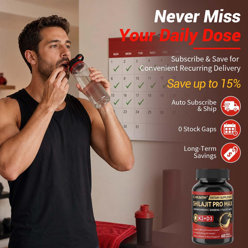 2 Pack Shilajit for Men Women, Shilajit w/Vitamin D3 K2, Shilajits for Men w/Fulvic Acid Ashwagandha, Shilajits for Extra Power Stamina Immune Support, Non-GMO Made in US 60 Capsules 2
