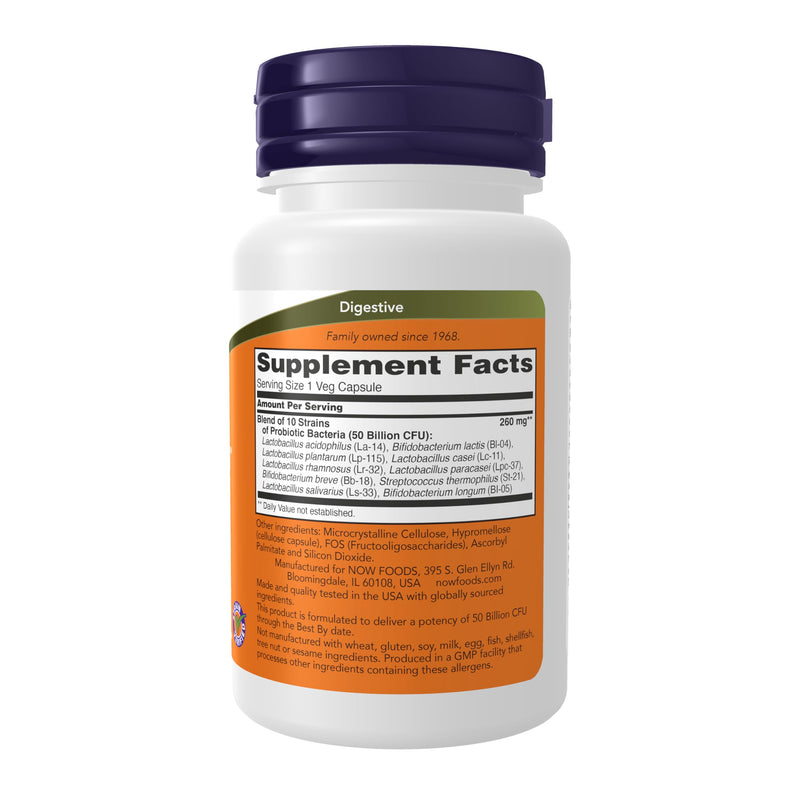 NOW Foods Supplements,Probiotic-10™,50 Billion,with 10 Probiotic Strains,Strain Verified,50 Veg Capsules,(Pack of 2) 50 Count (Pack of 2)