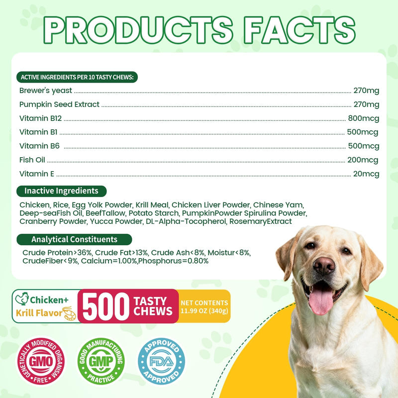 Flea and Tick Prevention for Dogs Chews – 500 Tasty Chicken Flavor Soft Chews, Dog Flea and Tick Treatment, Oral Flea Chews Supplement for Dogs, Puppies, All Breeds & Ages