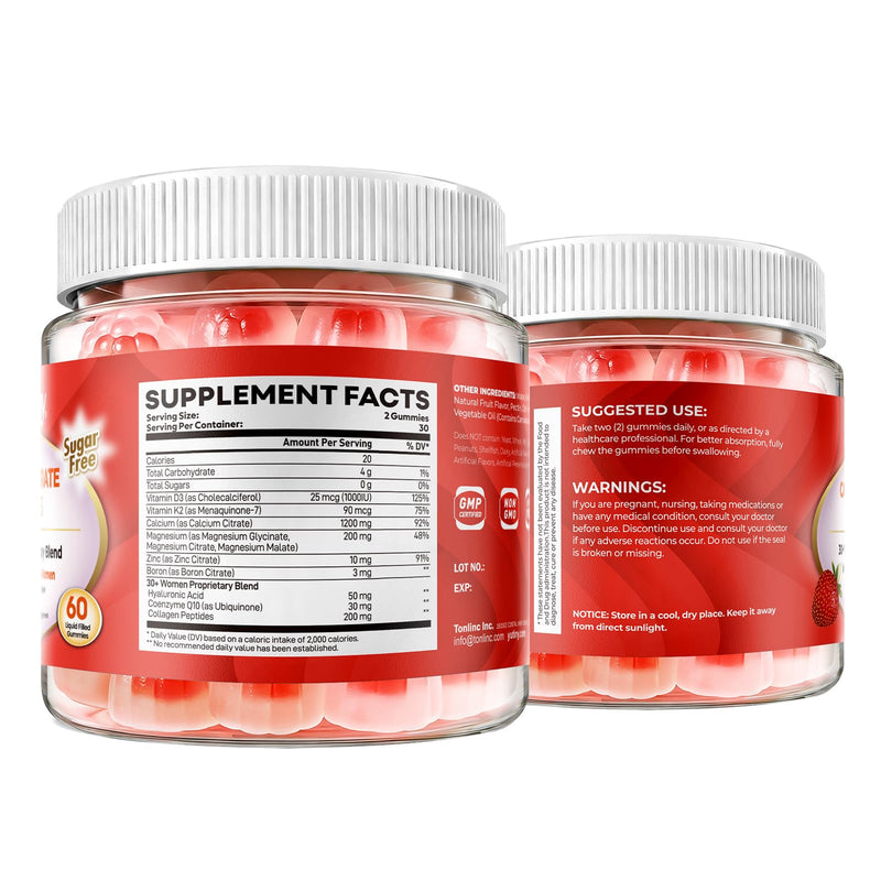 Calcium Supplement for Women Gummies 1200 mg, 60 Count | Calcium Citrate with Vitamin D3 K2 Magnesium Zinc, Overall Health, Sugar Free, Strawberry Flavor