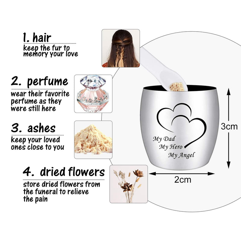 Dletay 1.57 Inches Small Cremation Keepsake Urns for Human Ashes Mini Cremation Urn Small Funeral Urns for Ashes Stainless Steel Cremation Funeral Urn-My Dad My Hero My Angel My Dad