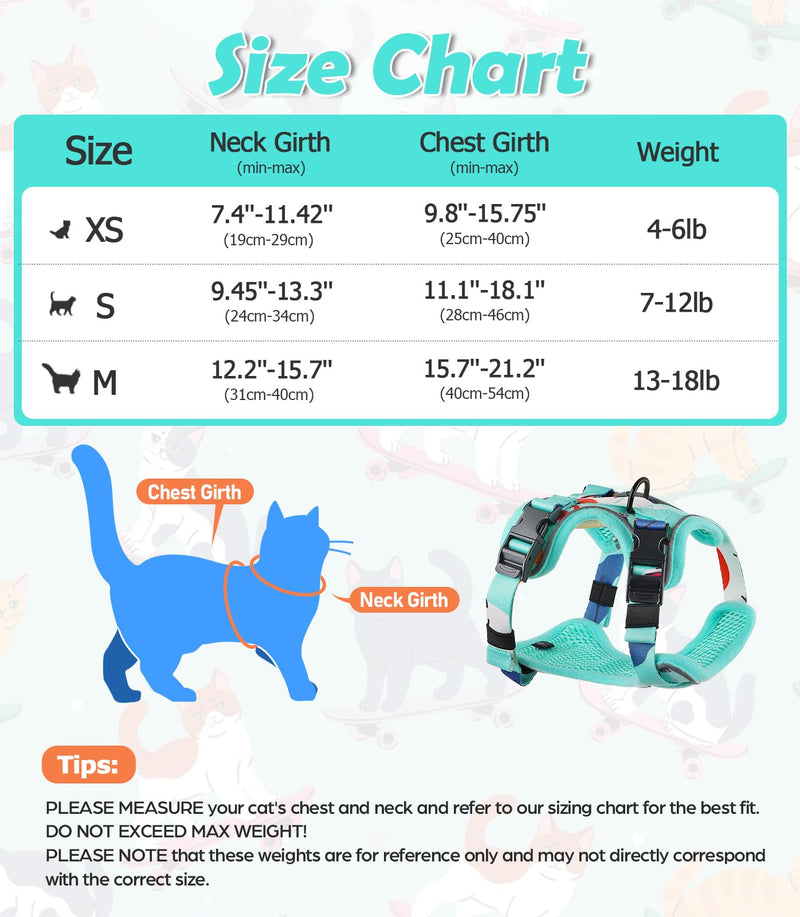 Cat Harness and Leash Set [MAX Safety 4th-Gen] Cute Escape Proof Vest Harness for Girl Cat Walking, Comfortable Adjustable Leash and Reflective Strips for Outdoor Kitten, M Purrfect Green H603 Pro Purrfect Green Medium - BeesActive Australia