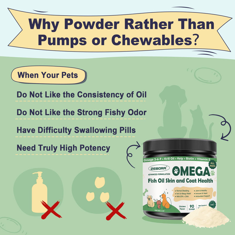 Omega 3 Fish Oil for Dogs, Dog Fish Oil Powder, Wild Caught Fish Oil, EPA&DHA, Krill Oil, Kelp, Dog Skin and Coat Supplement, Anti Itch & Shedding, Support Dry Skin, Joint Health, Dog Allergy Relief 90 Scoops - PawsPlanet Australia