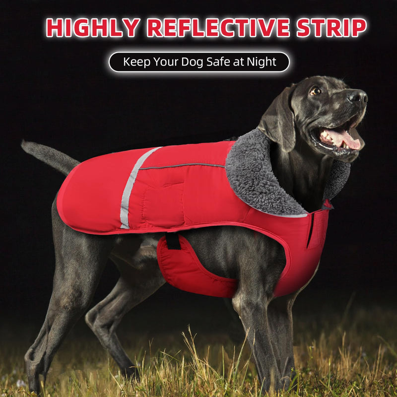 Doglay Dog Coat, Waterproof Dog Jacket Dog Winter Coat for Cold Weather with Thicken Furry Collar, Reflective Dog Winter Jacket Warm Fleece Lining, Dog Snow Coat for Small Medium Large Dogs XL(Chest : 24.41-33.46" , Back : 19.68") Red - BeesActive Australia