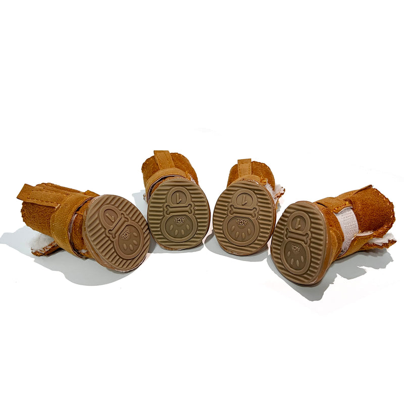 Dog Boots, HiBallBall 4 PCS Dog Shoes for Small Pets Dogs, Anti-Slip Snow Boots, Paw Protectors (Brown, Size 4) S - BeesActive Australia