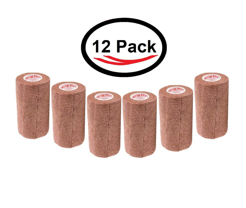 3 Inch Vet Wrap Tape Bulk (Brown) (Pack of 12) Self Adhesive Adherent Adhering Flex Bandage Grip Roll for Dog Cat Pet Horse 12 Rolls Brown - BeesActive Australia