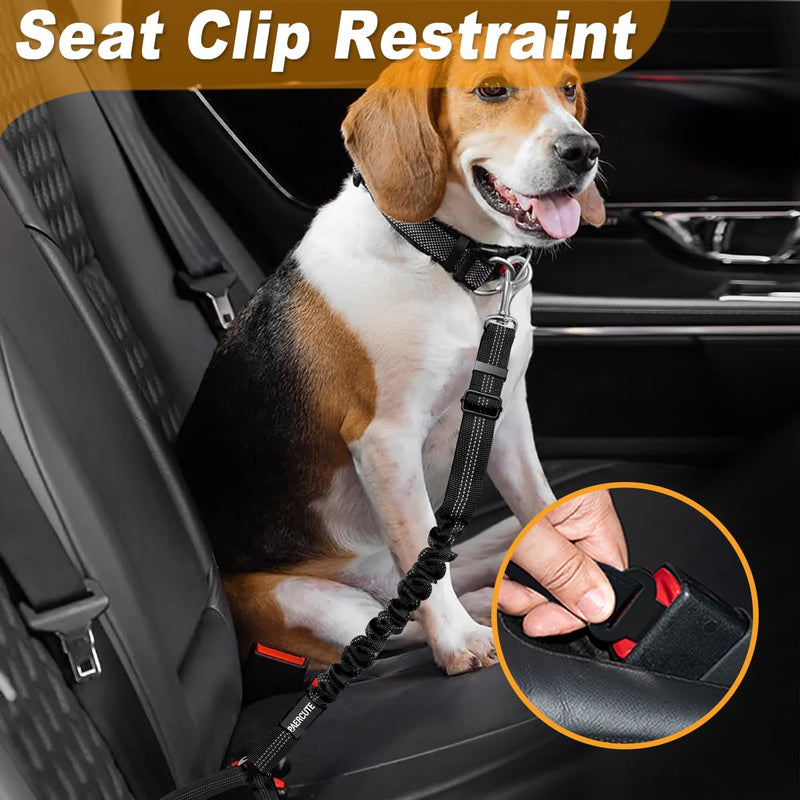 3 Piece Dog Car Seat Belt Set - Retractable Adjustable Pet Seatbelts for Vehicle Headrests - Heavy Duty, Elastic & Durable Car Harness for Dogs 01-Black+Lotus - BeesActive Australia