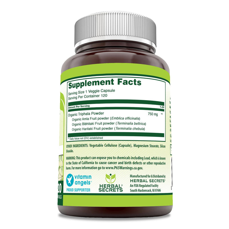 Herbal Secrets Triphala Supplement | Made with Natural Triphala | 750 Mg | 120 Veggie Capsules | Non-GMO | Gluten Free | Made in USA - BeesActive Australia