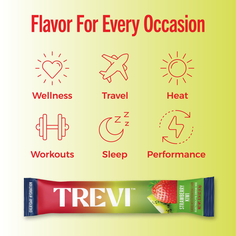 TREVI Electrolytes Powder Packets, Sugar Free Hydration, Strawberry Kiwi | 20 Pack Essential Daily Drink Mix, 0 Sugar, Magnesium, Potassium, Vitamin C, Calcium, B6 & B12 Vitamins 20 Servings
