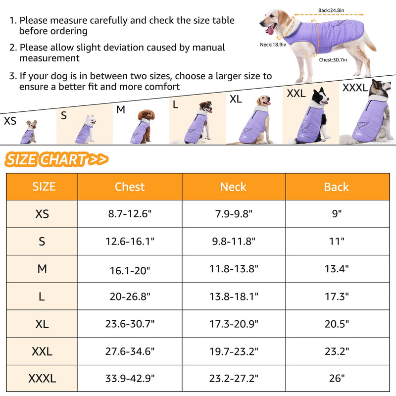 iBuddy Dog Winter Jackets with Fleece Vest,Waterproof Warm Dog Snow Jacket Windproof, Reflective Adjustable Pet Dogs Cold Winter Coat for Large Dogs Girl Boy Purple X-Large - BeesActive Australia