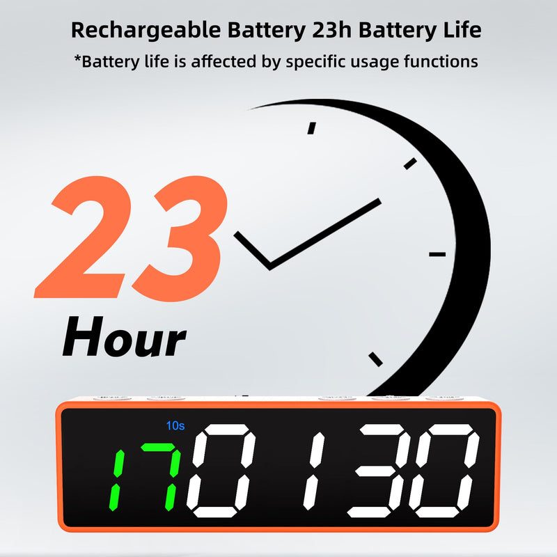 Mini Portable Gym Timer Clock, Large LED Digital Display Screen, Powerful Magnet, Powerful Battery, Count up/Down, Stopwatch, Exercise Interval Timer, Eight Fitness Modes, Suitable for Home and Gym Orange