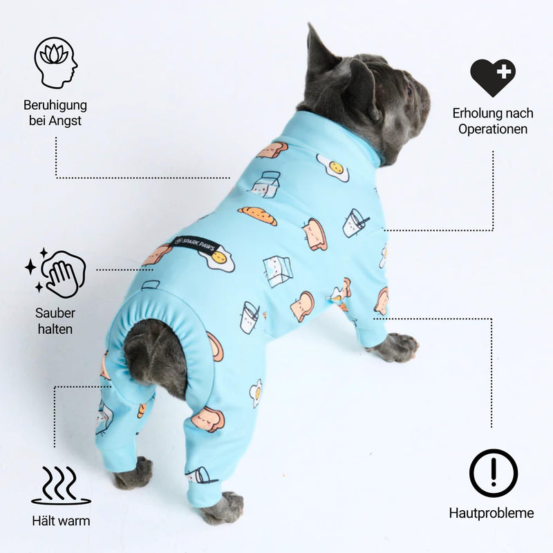 Spark Paws Dog Pajama, Ultra-Soft and 4-Way Stretch, Recovery Suit PJ Onesie for Small, Medium and Large Breeds - Breakfast Blue - XXL 2XL: 16-25kg - BeesActive Australia
