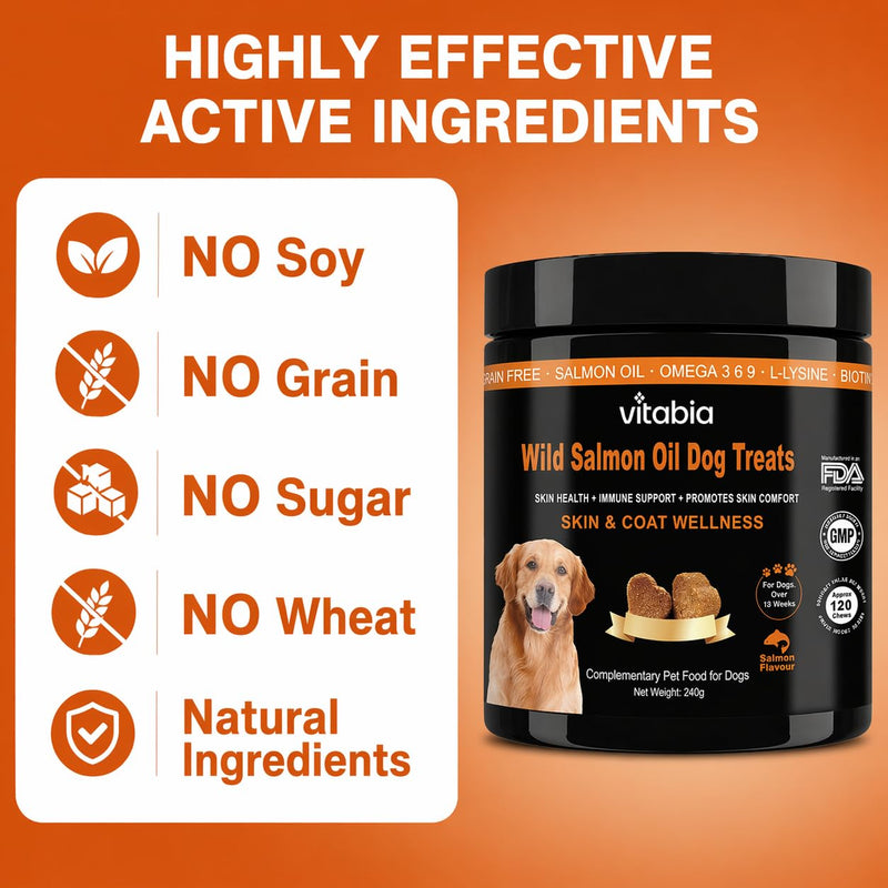 Salmon Oil Dog Chews with Omega 3 6 9 & Probiotics | Dog Skin & Coat Supplement for Itchy Skin, Dry Skin & Shedding | Dog Allergy & Gut Health Support | Soft Chews for Dogs | 120 Chews