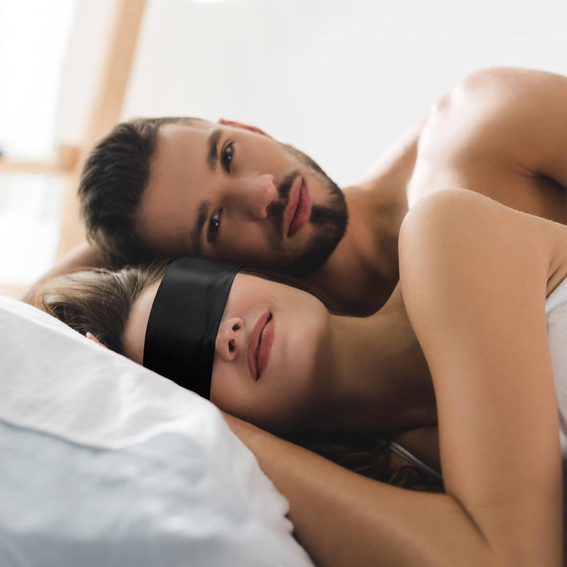 FRESHME Satin Sleep Mask - Comfortable Eye Mask Blindfold for Women Men Soft Adjustable Blackout Eye Cover Shade for Night Sleeping Travel Meditation Pure Black Valentine's Day Gift 160cm/63in 1pc-upgrade-black
