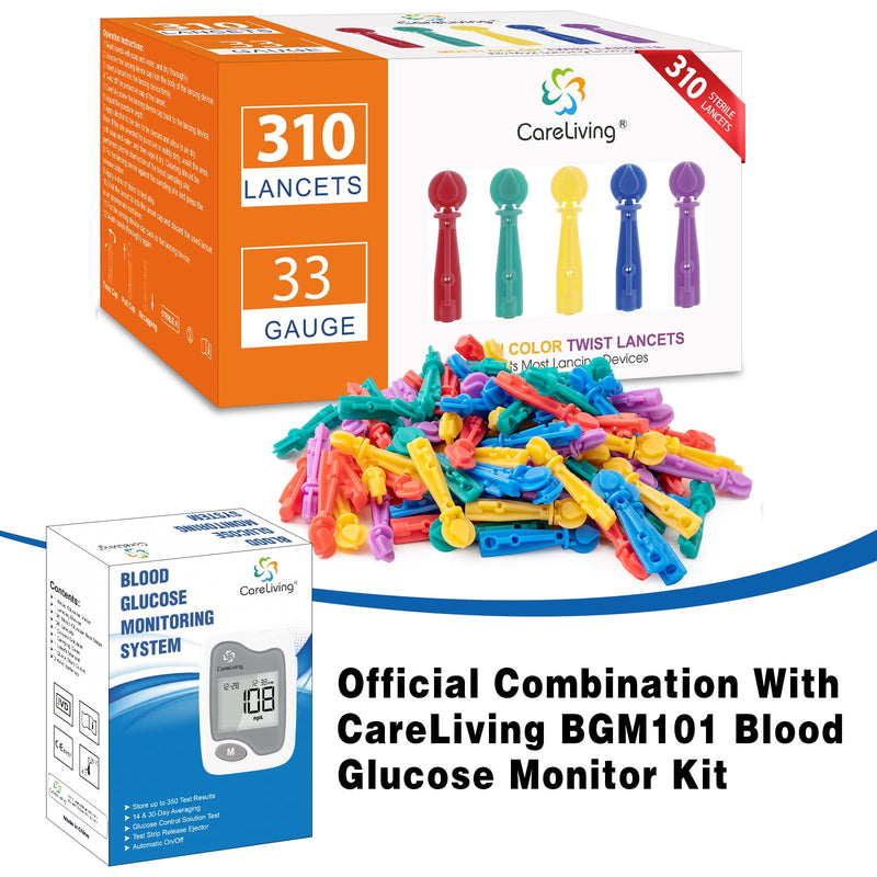 Blood Lancets for Diabetes Testing - 33 Gauge Diabetic Lancets for Blood Testing and Glucose Testing - Fits Most Lancing Devices - 310 Count (Colourful)