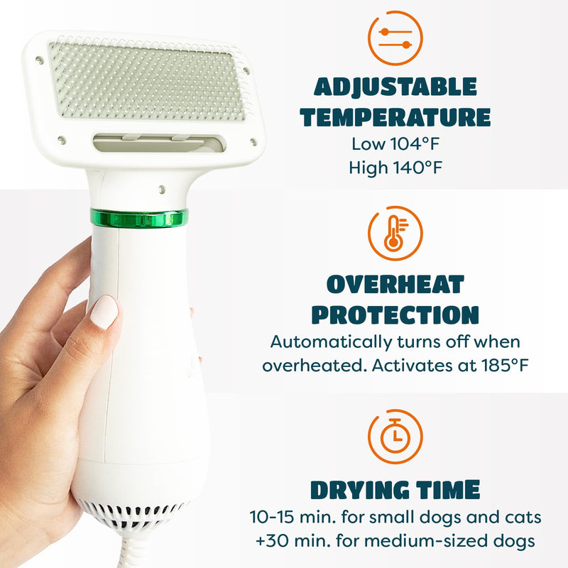 2-in-1 Dog Hair Dryer with Slicker Brush for Small-Sized Dogs and Cats | Pet Hair Dryer | Dog Blow Dryer | 300 Watts, 75-85 dB, Adjustable Temperature, Overheat Protection - BeesActive Australia