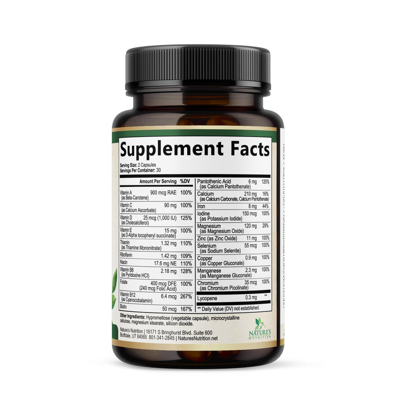 Multivitamin for Women - Complete Multi Vitamin with Vitamins A, C, D, E, B6, B12, Zinc, Calcium & Magnesium, Womens Daily Multimineral Supplement for Hair Skin and Nails Health Support - 60 Capsules 60 Count (Pack of 1)