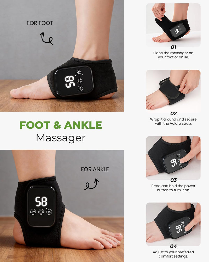 Foot Renew Triple Method Massager, 3 in 1 Cordless & Portable Foot and Ankle Massager with 3 Vibration Modes & 3 Heat Levels, for Heel, Arch, and Ankle Comfort & Relief for Home/Office/Travel (2PCS) 2PCS