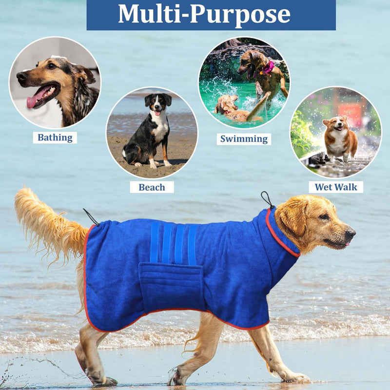Dog Drying Coat - Fast Drying Dog Bathrobe Towel,Super Absorbent Dog Bath Robe,Microfibre Quick Drying Warm Keeping Dog Robes with Adjustable Collar and Waist (Blue, X-Large) Blue - BeesActive Australia