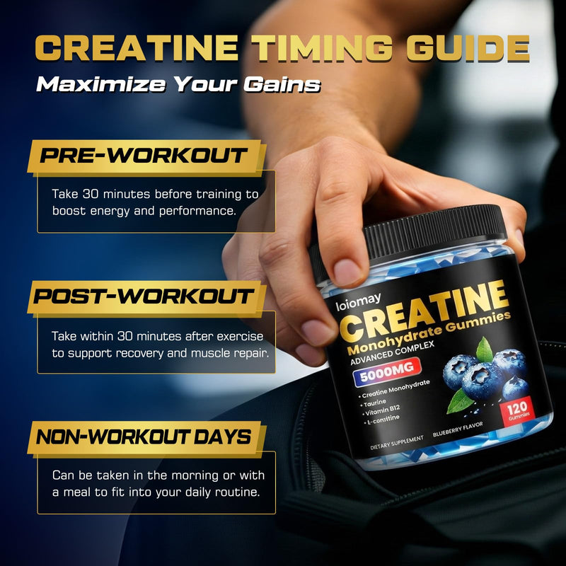 Creatine Gummies for Men & Women, 5-in-1 Complex with Taurine, L-Carnitine, Vitamin B12 & B6 Support Muscle, Recovery, 5g Creatine Monohydrate Gummies Post & Pre Workout Supplements, 120 Count 120 Count (Pack of 1)