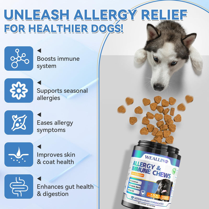 Dog Allergy Relief Chews 200 PCS, Dog Allergy Chews Anti-Itch for Dogs - Omega 3 Fish Oil -Dog Itching Skin Relief, Immune & Skin & Coat Support, Hot Spots, Paw Licking and Allergies - PawsPlanet Australia
