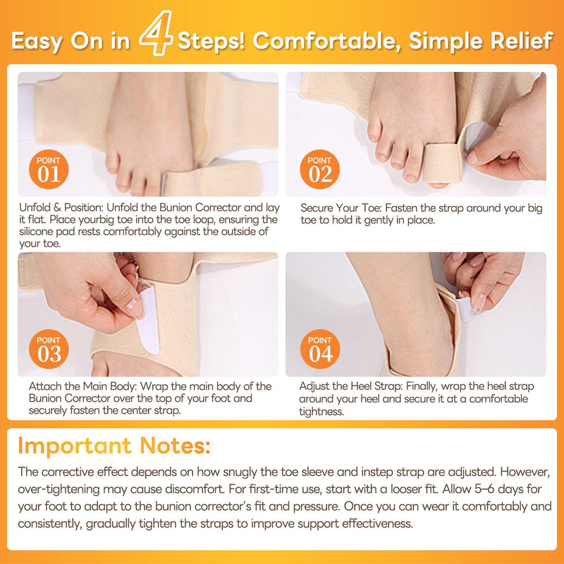 InhwRior Bunion Corrector with 4 Flexible Stainless Steel Strips (2 on Each Side), Silicone Pads for Cushioning, Pain-Free Foot Condition Improvement, Wearable with Shoes,Washable