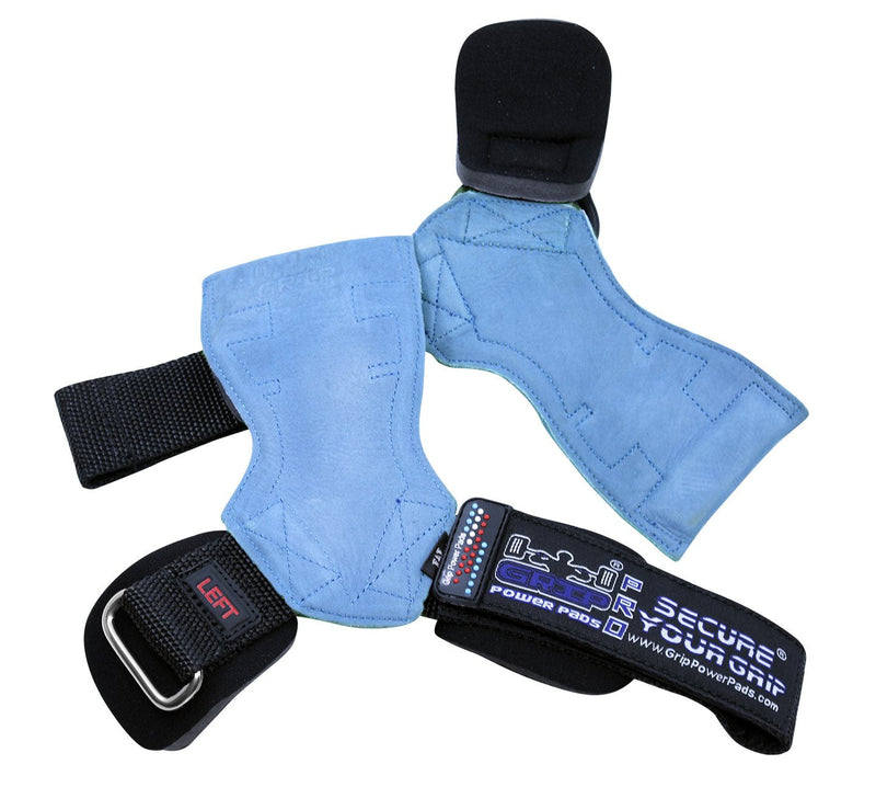 Lifting Grips PRO Weight Gloves Heavy Duty Barbell Gymnastics Straps Alternative to Power Hooks Deadlifts Adjustable Neoprene Padded Wrist Wrap Blue Nubuck Leather Large 7.50"-8.50" Wrist Size