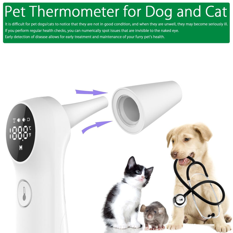 Pet Ear Thermometer for Dogs and Livestock - Includes 20 Pet Swabs, Suitable for Dogs, Cats, Infrared Fast and Accurate Canine Temperature Monitor - Switches ℉ and ℃ - BeesActive Australia