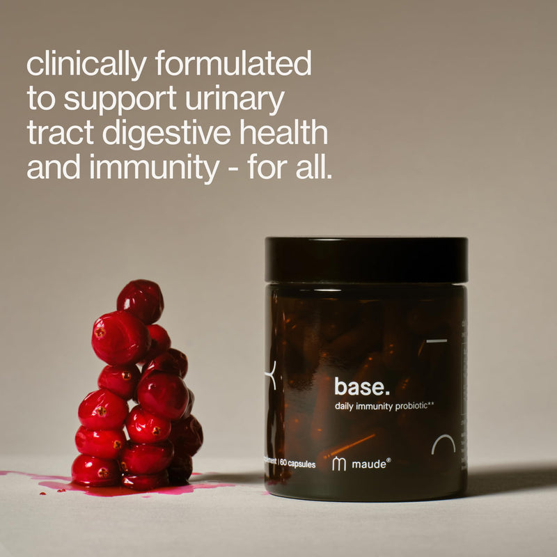 Maude Base - Daily Probiotics for Digestive Health & Immune Support - Promote Urinary Tract Health & Nurture Your Gut Microbiome - with Zinc, Vitamin C & PaCran Cranberry Extract (60 Capsules)