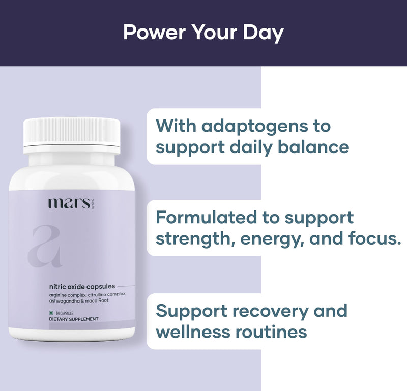 Mars Nitric Oxide Capsules ‚Äì with L-Arginine, L-Citrulline & Adaptogenic Blend | Supports Energy, Circulation & Muscle Recovery | 60 Capsules - Pack of 1 - BeesActive Australia