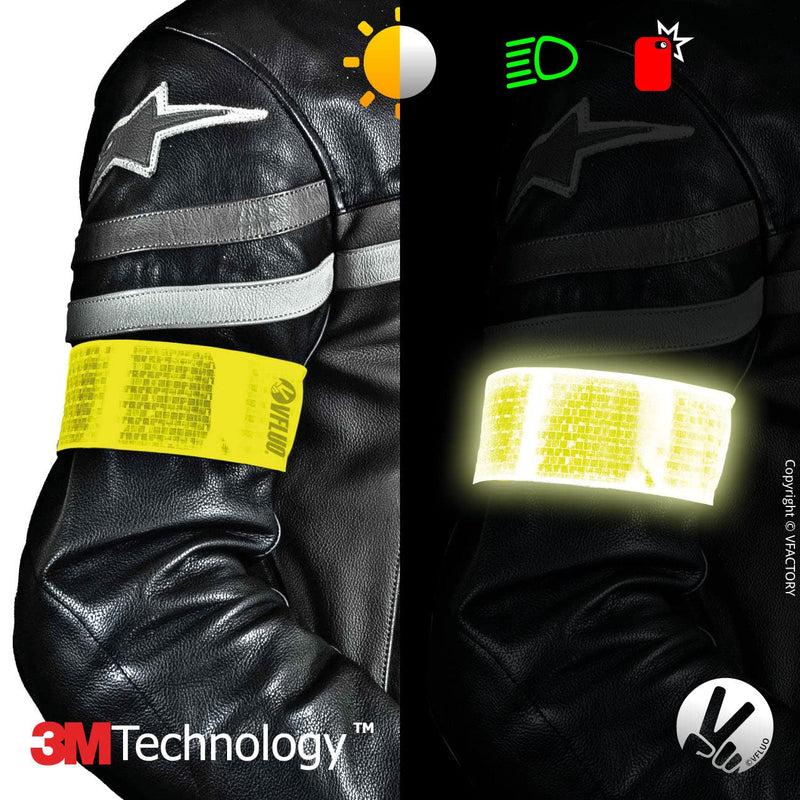 VFLUO - Reflective + reflective Adjustable & Elastic Motorcycle Armband for Motorcycle Jacket, Scooter, Bicycle, Pedestrian - High Visibility - Resistance & Support Fluo Yellow