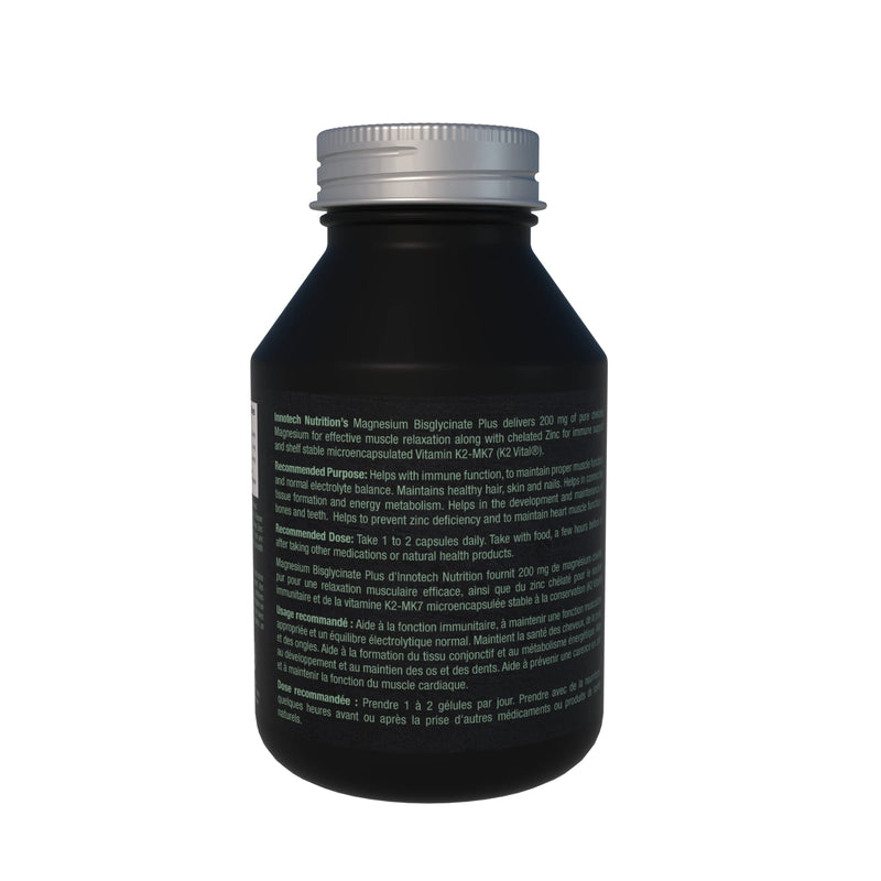 INNOTECH Nutrition Magnesium + 120 Capsules - Contains Magnesium Bisglycinate, Zinc Gluconate & Vitamins K2, MK-7 - Maintain Proper Muscle & Immune Function
