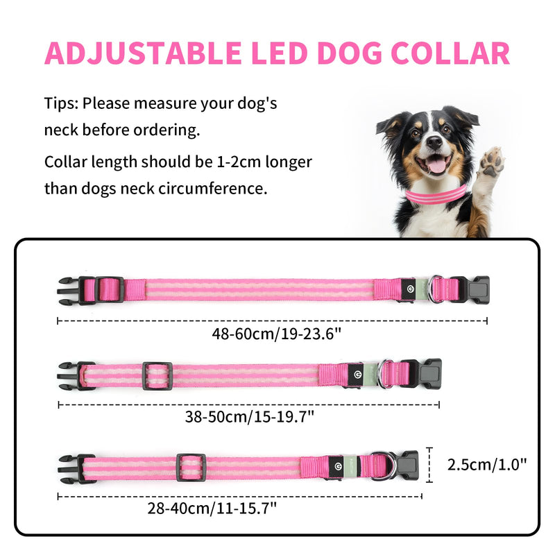 PcEoTllar Light Up Dog Collar USB Rechargeable - LED Collar for Dogs Dog Collar Waterproof Luminous Adjustable Size, 3 Modes, Light Up Collar for Night Safety Small and Medium Large Dogs Pink S(28-40cm/11-15.7inch) - BeesActive Australia