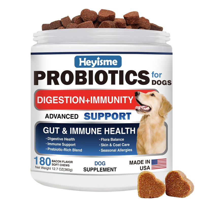 Probiotics for Dogs, Improve Yeast Balance, Itchy Skin Itchy Ears, Gut Health, Allergies, Immunity, Dog Probiotics and Digestive Enzymes with Prebiotics - Reduce Diarrhea (180 Chews, Bacon) 180 Chews