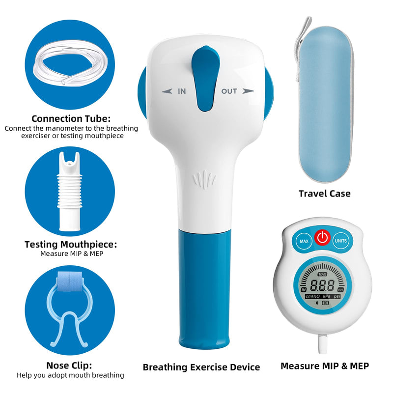 Breathing Exercise Device for Lungs with Electric Manometer & Test Mouthpiece & Travel Case | Lung exerciser Device for Better Lungs| 6 Resistance Levels | Guided Mobile Training App Included - BeesActive Australia