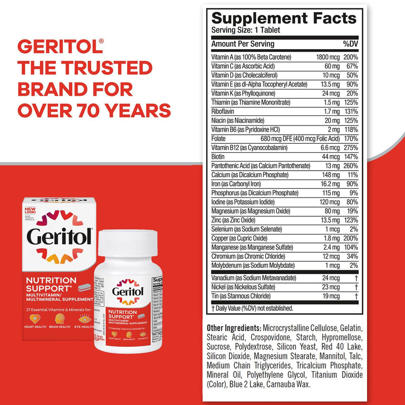 Geritol Multivitamin Supplement, 27 Essential Vitamins & Minerals, 100 Tabs 100 Count (Pack of 2)