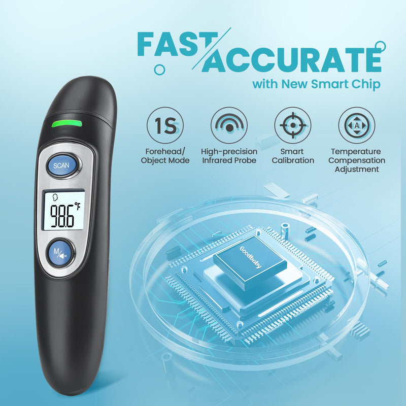 Infrared Thermometer for Adults,Forehead and Ear Thermometer for Fever, Babies, Children, Adults, Indoor and Outdoor Use (Black) Black
