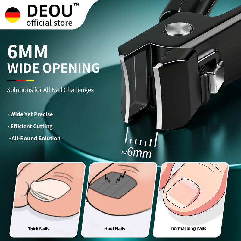 DEOU Nail Clippers Set, Stainless Steel Manicure Kit for Thick Hard Ingrown Nails, Anti-Splash with Nail File, Portable Keyhole Design, Gift Box for Home Travel (Black Flat-Mouth Scissors) Black Flat-mouth Scissors - BeesActive Australia