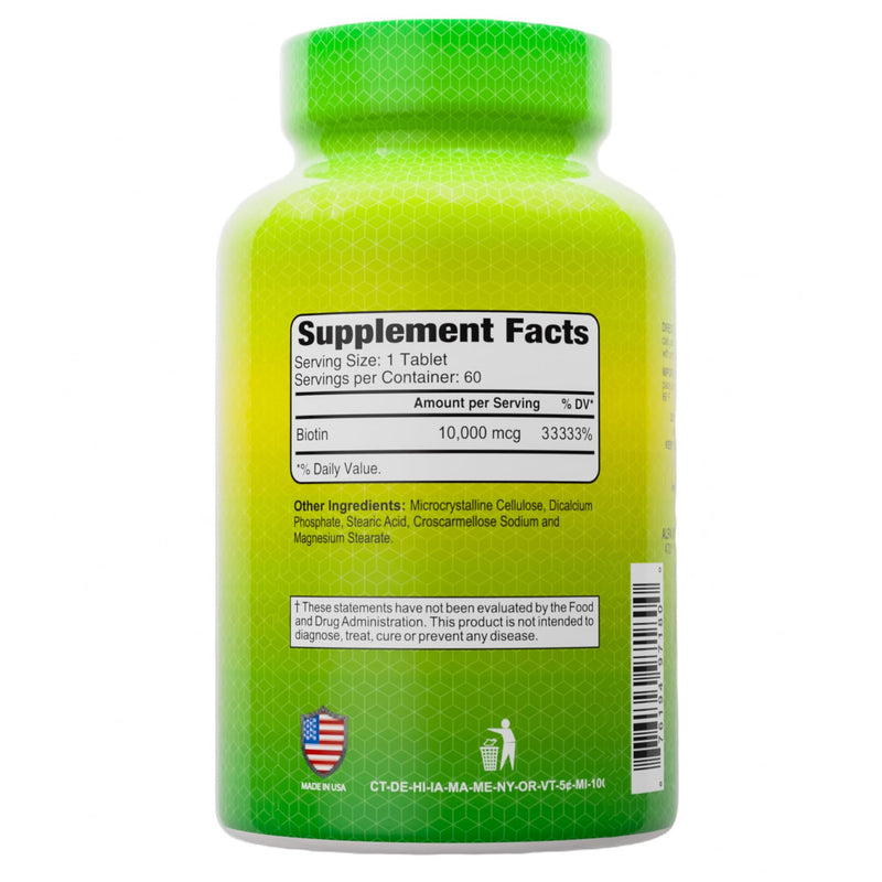 ALFA VITAMINS Biotin 10,000 mcg High Potency Vitamin B7 Supplement for Hair, Skin & Nail Support – 60 Tablets (2-Pack)
