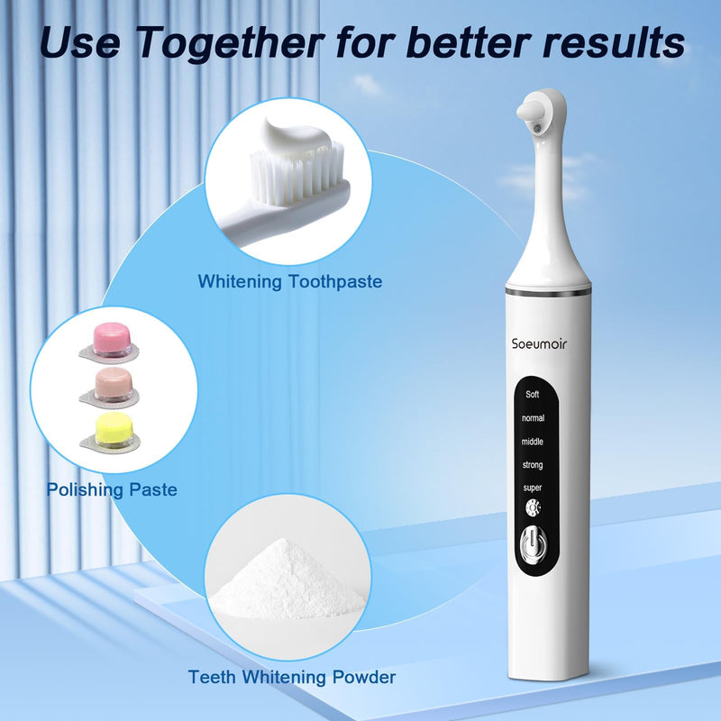 Tooth Polisher,Rechargeable Tooth Whitening Kit for Teeth Cleaning and Whitening, with 8 Brush Heads, LED Light, 5 Speed Modes Dental Polisher Personal Dental Care Kit for Home Use and Travel White