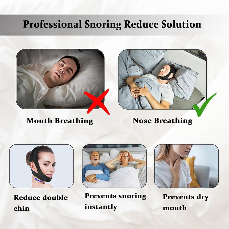Chin Strap for Sleeping,Comfortable Anti Snoring Devices,Adjustable Breathable Chin Strap for CPAP Users for Men and Women,Simple and Effective Snoring Solution - Black M - BeesActive Australia
