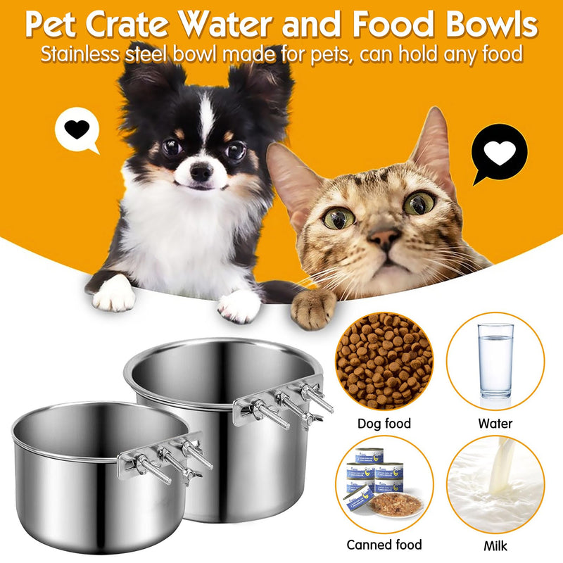 Stainless Steel Dog Bowls,2 Pack Dog Crate Water Bowl No Spill Kennel Water Bowl Hanging Cage Accessories Durable Pet Feeder Dish for Cat Puppy Bunny Guinea Pig Ferret (M:7"×4.3") M:6.3"×4" - BeesActive Australia