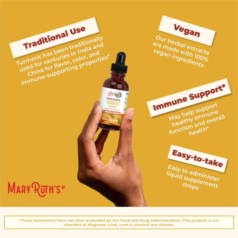 MaryRuth Organics USDA Organic Turmeric Gold Liquid Drops | Liquid Herbal Blend | Turmeric Curcumin, Black Pepper, Cassia Cinnamon Bark, Ginger Root | Immune Support | Non-GMO, Vegan, 1oz - BeesActive Australia